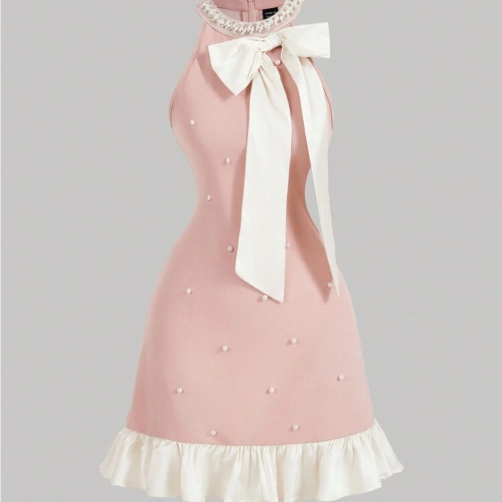 *NEW*Pink Halter Dress with Bow and Ruffle Hem